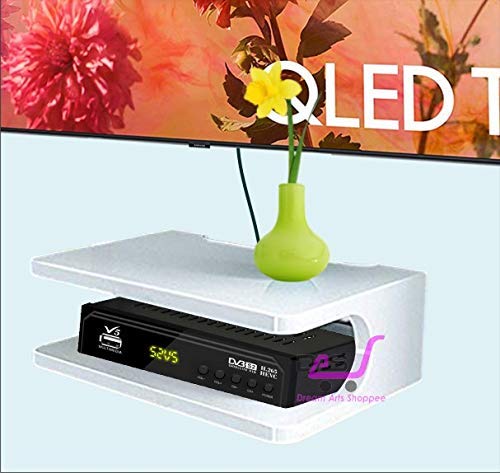 Image of Engineered Wood Set Top Box Stand Wall Shelf & Wi-Fi Modem Display Rack (White)
