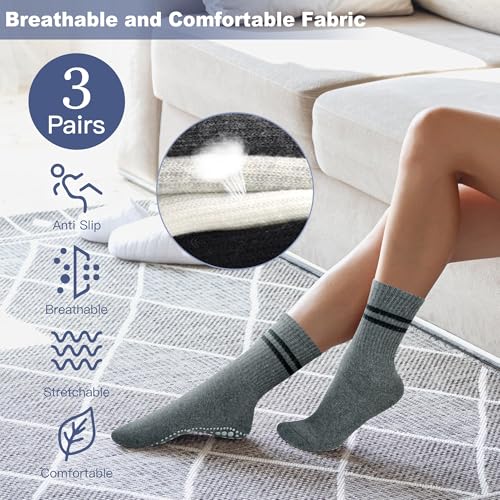 Image of HYCLES Women Pilates Socks, Grips Non Slip Yoga Socks Barre Gym Athletic Grippy Socks 3 Pairs