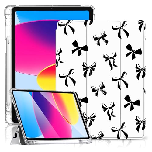 Coque iPad 11 2025 avec porte-crayon étui transparent antichoc nœud noir