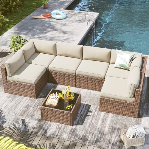 LazySunsets 7 Piece Outdoor Patio Furniture Set with Coffee Table, Outdoor Patio Furniture Sets with...