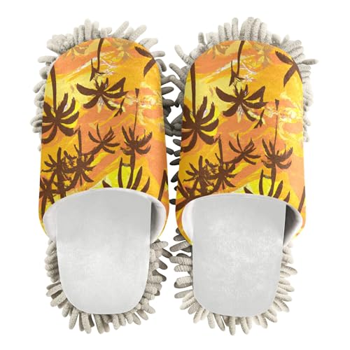 Burbuja Abstract Hawaiian Trees Mop Slippers Microfiber Cleaning Slippers Washable Cleaning Dust Slippers for Women Men Home Kitchen, Free Your Hands, 5-8