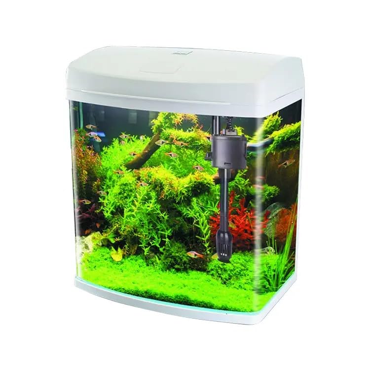 Neo Classic Mini Fish Tank with LED Light, Water Filter and Water Heater Aquarium Kits Desktop Room Decorations (WHITE, 24CM*17CM*28CM) 24CM*17CM*28CM WHITE