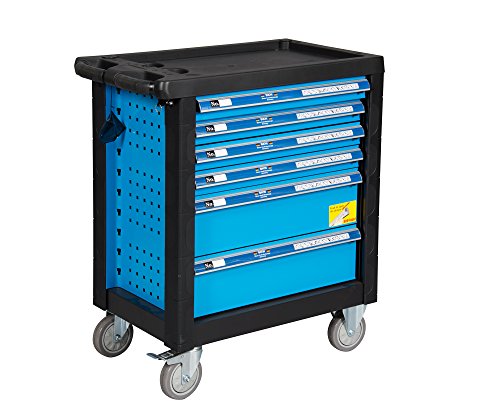 Bison Kraft Werkzeuge Werkzeugwagen Werkstattwagen blau abschließbar - gefüllt mit Werkzeug 154 teilig, 6 Schubladen