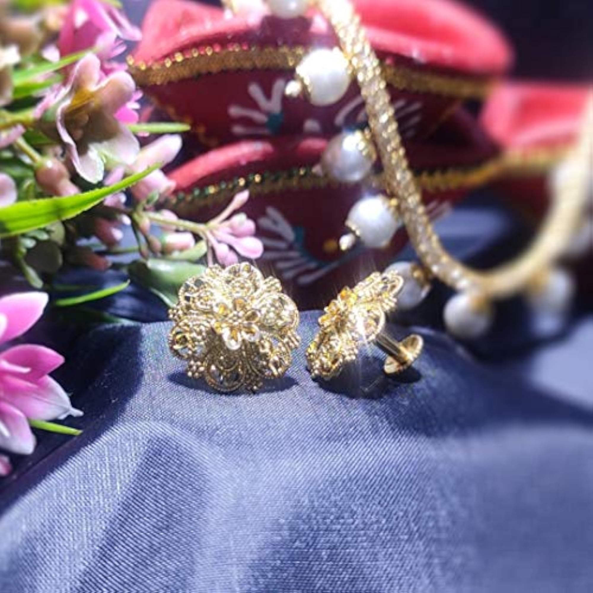 Plated Flower Stud Earrings, Elegant Design