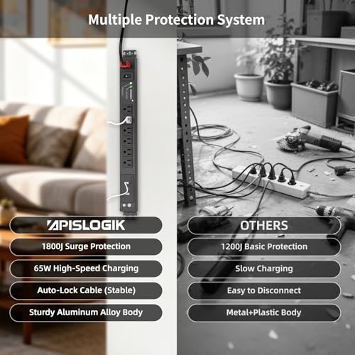 Protector eléctrico Apislogik K10APF4-10S0600A0435AXS01-9QT, 6 tomas, 3 puertos USB, 1.83 m de cable, color negro miniatura 5