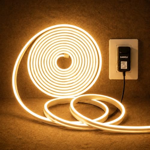 Image of 5M Warm White Neon LED Strip Light | Flexible Silicone Rope Light | IP65 Waterproof | 12V Adapter Included | Home Decor Lighting | Indoor Outdoor