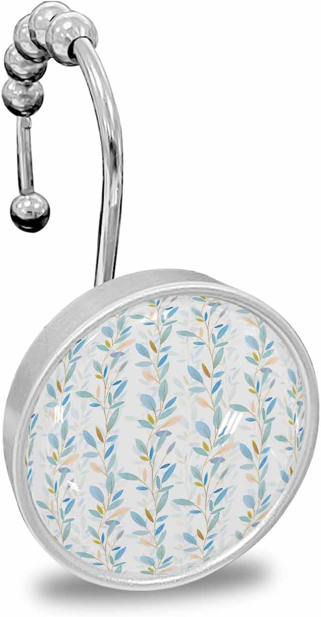 Shower Curtain Hooks 12 Pcs, Easter Truck Pull Eggs Eucalyptus Leaf Blue Check Plaid Stainless Steel Rust Proof Rolling Shower Curtain Rings, Decorative Shower Curtain Hooks Hangers for Bathroom