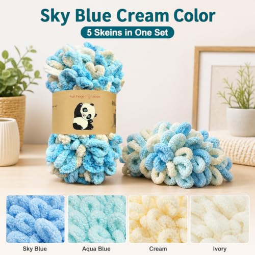 Image of Loop Yarn 5Packs,Shenlin Chunky Chenille Yarn for Hand Knitting Baby Blanket,Machine Washable Polyester Fluffy Thick Bulky Yarn for Scarfs,Craft Projects
