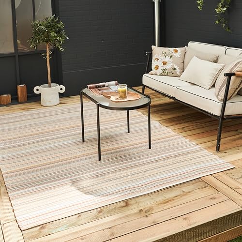 THE RUGS Rainbow Collection Outdoor Rug - Easy to Clean, Waterproof Plastic Outdoor Rugs for Garden, Patio, Balcony, Camping - Vibrant Plastic Straw Rug - Threads Beige, 180x270