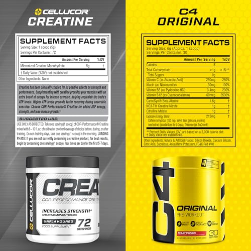 Cellucor Pre Workout & Creatine Bundle, C4 Original Pre Workout Powder, Fruit Punch, 30 Servings + Cor Performance Creatine Powder, 72 Servings - image 5