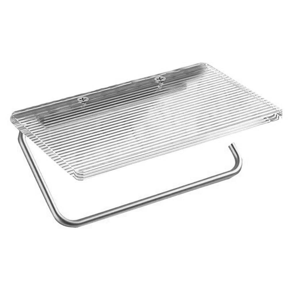 CTRLZS Toilet Paper Holder Wall Mounted Tissue Holder No-Punch Roll Holder Paper Roll Holder with Crystal Acrylic Shelf Silver