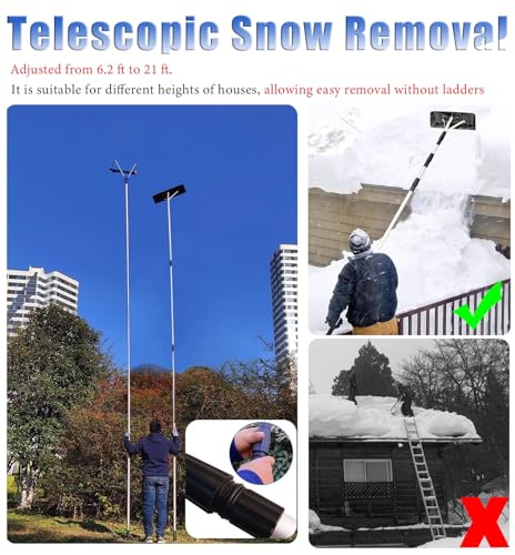 Rastrillo de nieve para techo, ajustable, de aluminio ligero, de 1,8 a 6,4 m: herramienta ideal para quitar nieve de personas mayores, paneles solares y porches. Incluye un raspador fácil de usar pa