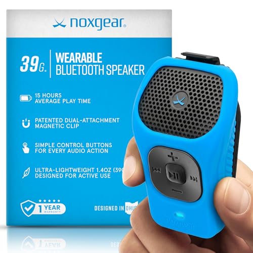 Image of noxgear 39g Wearable Bluetooth Speaker, Magnetic Mini Clip-On EDC Gear, Waterproof Up to 15 Hours Playtime | Clip On Speaker, Wearable Speaker with Microphone, 100ft Range (Color: Bright Blue)