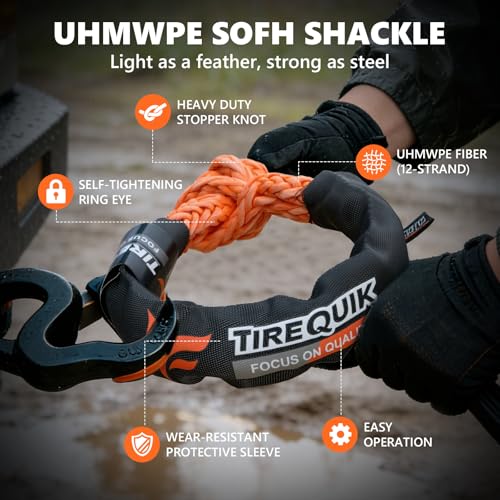 Image of Soft Shackle & Winch Recovery Ring Kit,1 /2 inch X 22 inch Orange Offroad Soft Shackle Recovery Kit (60,600LBS Breaking Strength), UHMWPE Rope Shackle & Snatch Ring for Sailing SUV ATV UTV 4X4 Truck (2PCS)