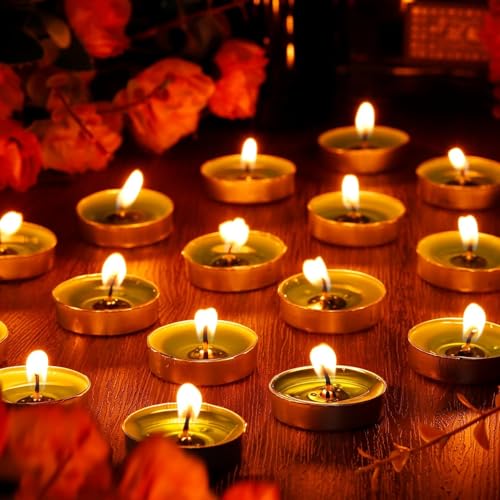 Kinmsito 100 Stück Teelichter, Grün Teelicht Kerzen Brenndauer 2 Stunden, Runden Kerzen Teelichters, Romantische Teelichter für Geburtstag, Haus,Party, Hochzeitzu, Valentinstag(Grün)