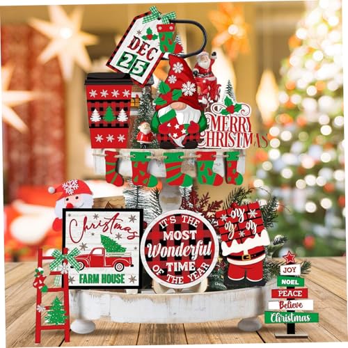 Decoraciones de bandeja de Navidad para mesas y encimeras rústicas con 14 piezas 3