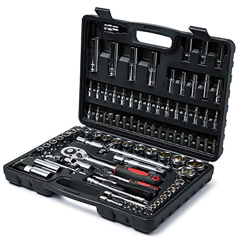 GRICOL Caja de Herramientas de 94 Piezas Juego de Herramientas para Hogar Juego de Llaves de Vaso de Reparación Diaria y Caja de Herramientas de Bricolaje Negro