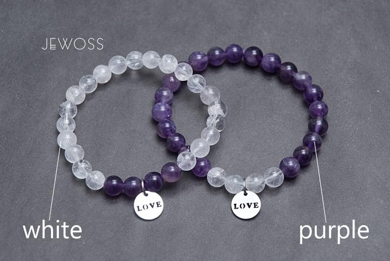 Ensemble bracelets de couples quartz transparent améthyste 8mm FIZA_CPL_115 - 3