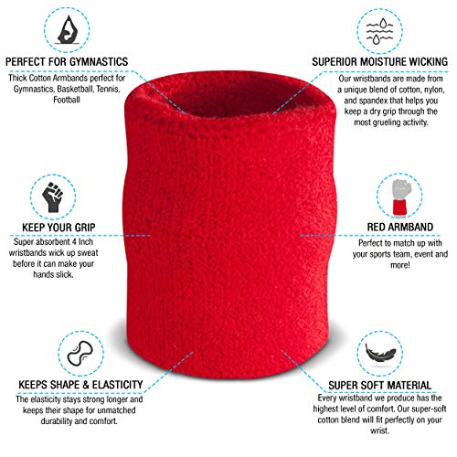 Image of Suddora Arm Sweatbands, Absorbent and Breathable Thick Cotton Bands for Working Out, Gymnastics, Basketball, Tennis, and Football, Multiuse 4-inch Wristbands for Costumes and Cosplay