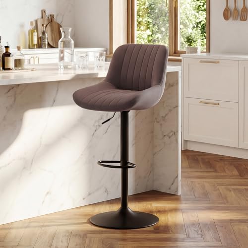 Image of Nalupatio Bar Stools Set of 1, Adjustable Modern Swivel Bar Stools with Backs, Counter Height Performance Fabric Island Chairs for Home Kitchen, Dark Brown