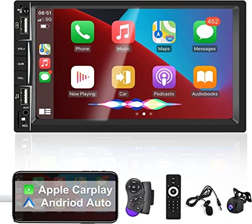 Car Audio Multimedia Doble DIN 7 Pulgadas Car Stereo Radio MP5 Car Multimedia Player con Carplay Android Auto FM Receptor Audio Pantalla táctil...