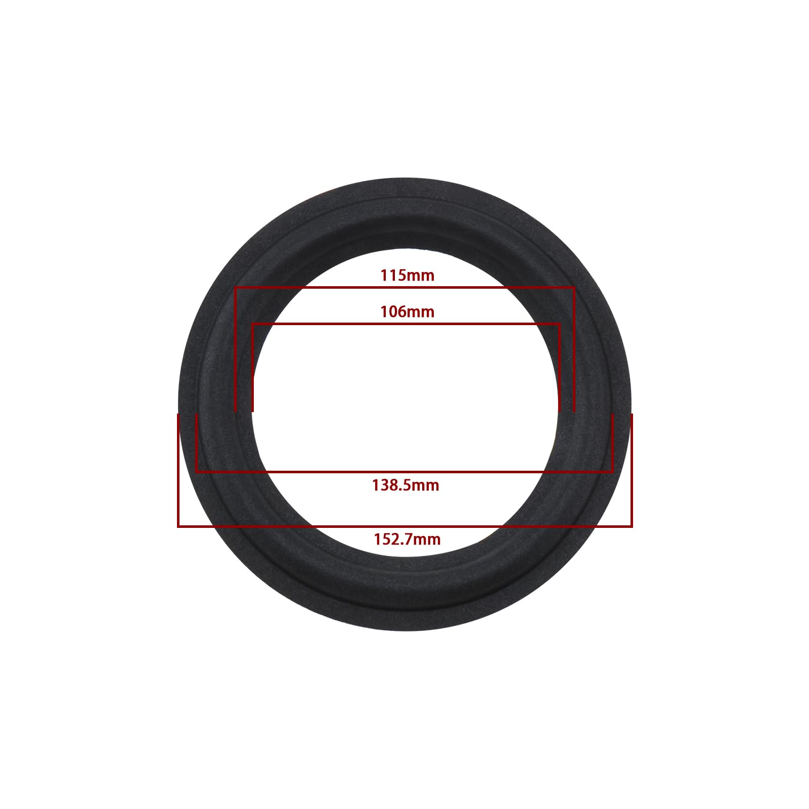 Kit riparazione altoparlanti 16,5 cm, bordo in schiuma, 4 pezzi, diametro interno 106 mm, diametro esterno 152,7 mm, nero
