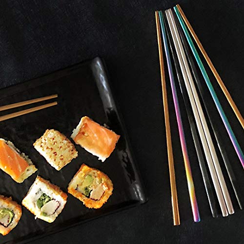 EMRSTORES Stainless Steel Chopsticks - Multicolor Reusable Chopsticks - 5 Pairs Dishwasher Safe Metal Chopsticks - Easy to Use - Square Lightweight Chop Sticks - Gift Set - Thumbnail 7