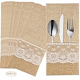 Gbateri 30 Pack Natural Burlap Cutlery Pouch,Burlap Silverware Holders Silverware Bags, Hessian...