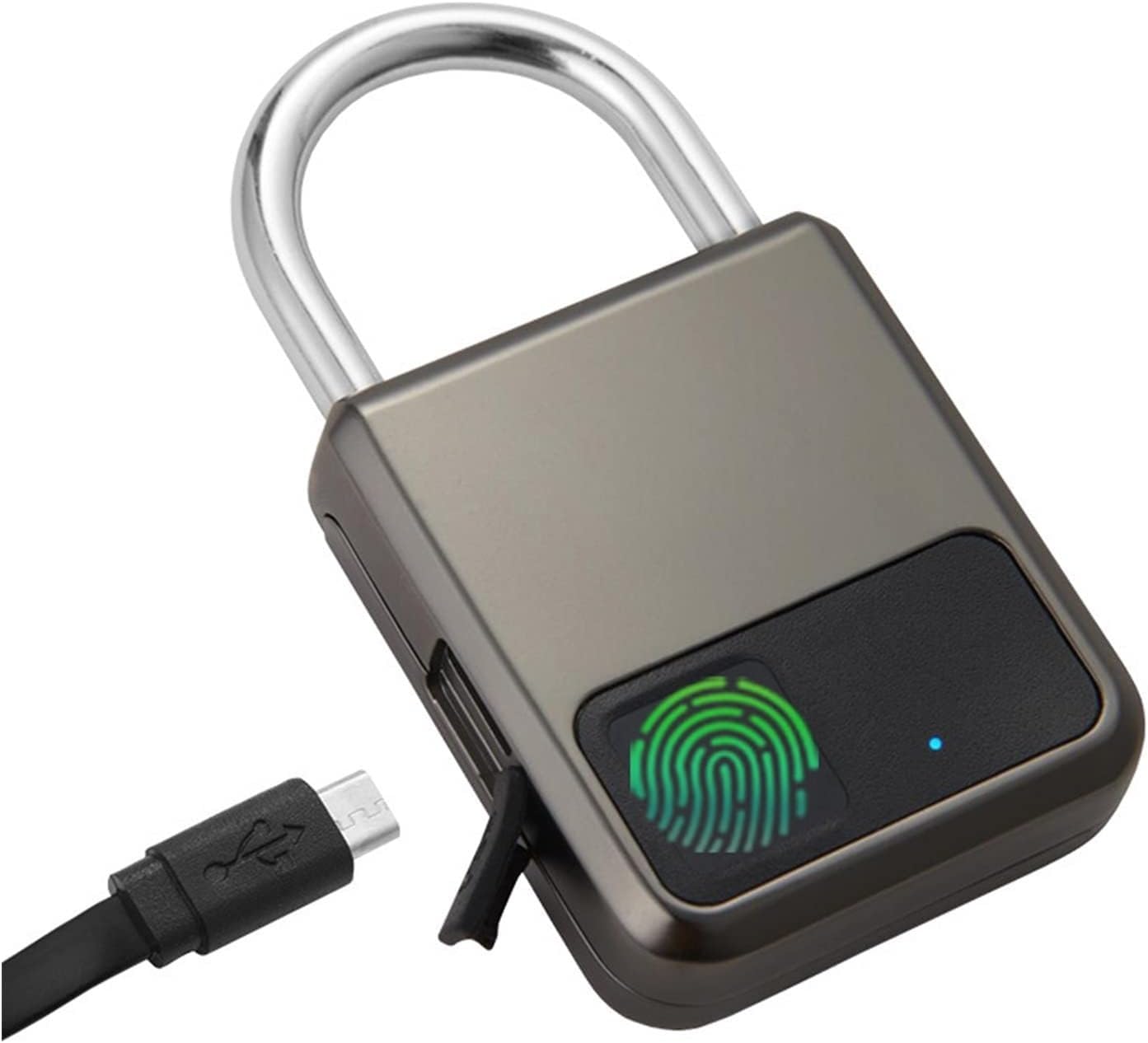 Candado inteligente con huella dactilar, Candado de huella digital sin llave carga USB bicicleta gimnasio equipaje puerta principal Multicolor(Gray)