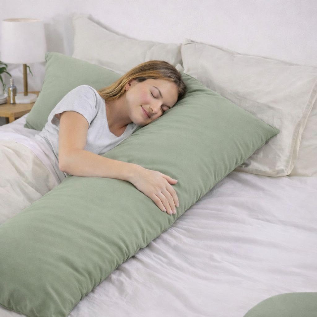 100% Egyption Cotton 700 TC Body Pillow Cover – Ultra Soft & Breathable Long Pillowcase | Envelope Closure | 20"x54" | SAGE | Ideal for Pregnancy, Side Sleepers & Full Body Pack of 01-image-35