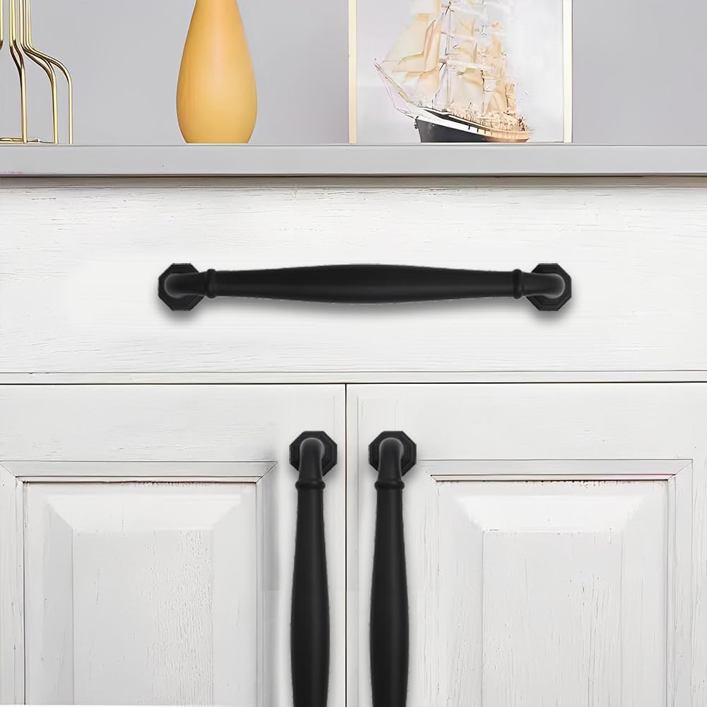 10 Pack 3-1/2 Inch Hole Center Matte Black Heavy Duty Solid Cabinet pulls Ideal for Dressers, Bathroom, cabinets, and Kitchens cabinets.