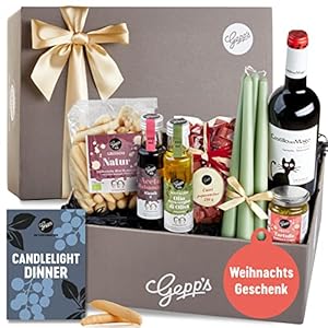 Gepp’s Feinkost Candle Light Dinner Box I Romantisches Dinner zu Zweit mit spanischem Rotwein, Pasta in Herzform…