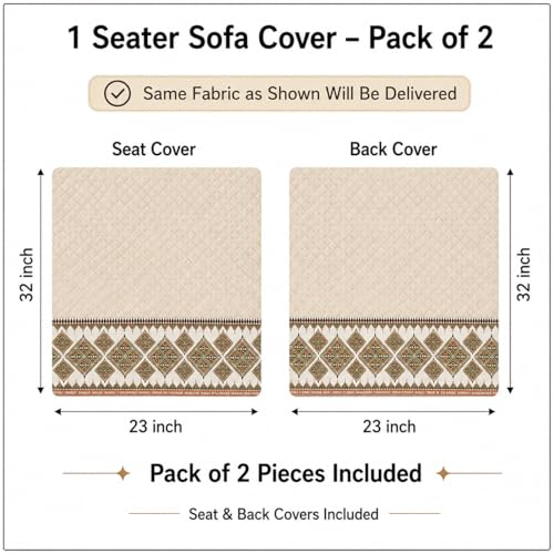 Image of KINGLY Sofa Cover 1 Seater Fully Covered | Stretchable Anti-Slip Slipcover | Washable Furniture Protector | Cream Beige | Seat & Back | Set of 2Pc