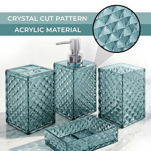 Image of Story@Home 4 Pieces Bathroom Accessories Set - Teal | Toothbrush Holder, Soap Dispenser, Mouth Wash Cup & Soap Dish for Home Kitchen & Bathroom | Bathroom Essentials for Office