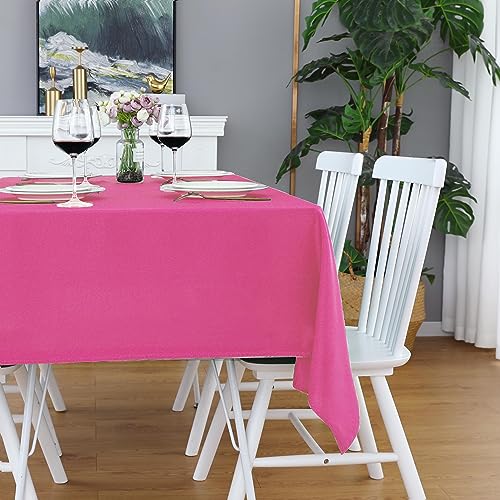 Image of FOLINS&HOME Hot Pink Rectangle Waterproof Tablecloth, 60 x 102 Inch | Fuchsia Wrinkle Free Polyester Rectangular Table Cloths, Spillproof Heavy Duty and Washable Table Cover for Party, Banquet