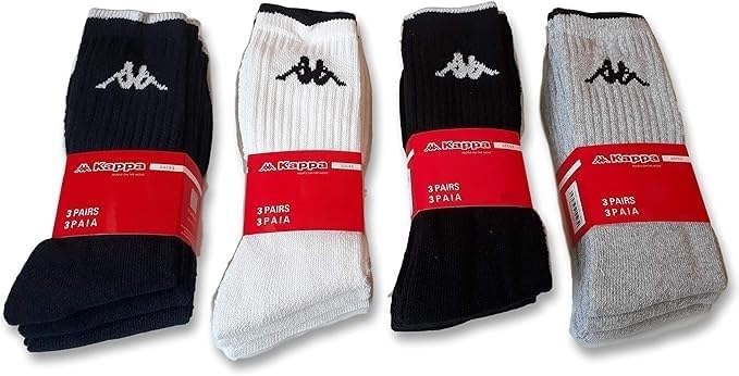 Kappa Lot de 6 paires de chaussettes de tennis en éponge douce, hauteur bas mollet, homme et femme, tailles et couleurs assorties, Noir , 35-38