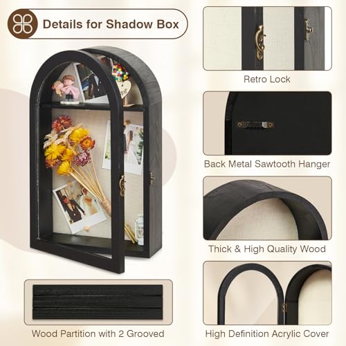Image of DGWJSU Shadow Box Frame 10x16 Large Shadow Boxes Display Cases with Linen Back and Removable Shelves, Picture Frame Wedding Bouquet Memorabilia Medals Photos Memory Box for Keepsakes (Black)