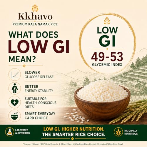 Image of Kkhavo Kala Namak Rice | 9gm protein | Diabetic & gut friendly | Gluten Free &Vegan | Low Glycemic 49-53 | Non GMO (5kg)