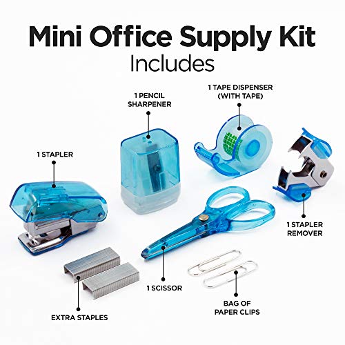 Ld Products Blue Mini Office Supply Kit Portable Case With Scissors, Paper Clips, Tape Dispenser, Pencil Sharpener, Stapler & Staple Remover #TOP1