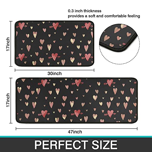 Fuoxowk Valentines Day Kitchen Rug Set,Happy Valentine's Day Heart Love Pattern Runner Rugs With Rubber Backing,Throw Rugs Washable For Kitchen Sink,Laundry Room,Standing Desk,Cute Pink Red Heart #TOP2