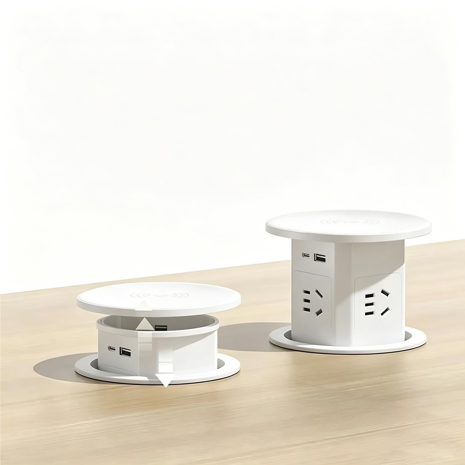 Colonne Multiprise Escamotable avec Charge sans Fil 4 Prises AC Ports USB-C et USB-A Prise Encastrable Resistante aux Eclaboussures pour Ilot de Cuisine Bureau Prise de Plan Travail(White)