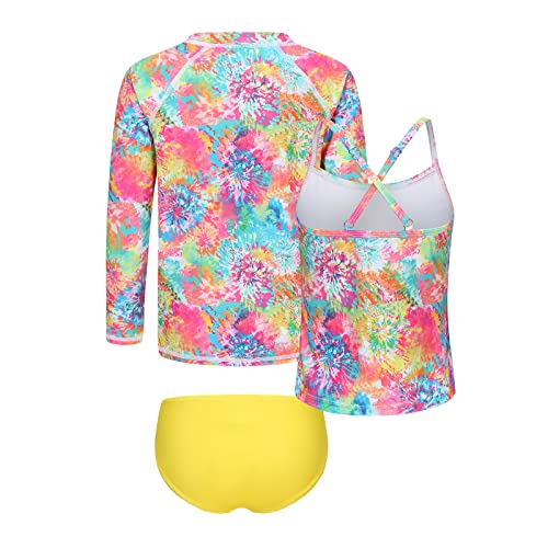 Image of Girls 3 Piece Swimsuits Set Long Sleeve Rash Guard Tankini Bathing Suits for Girls Beach Swimwear Set 3-16 Years