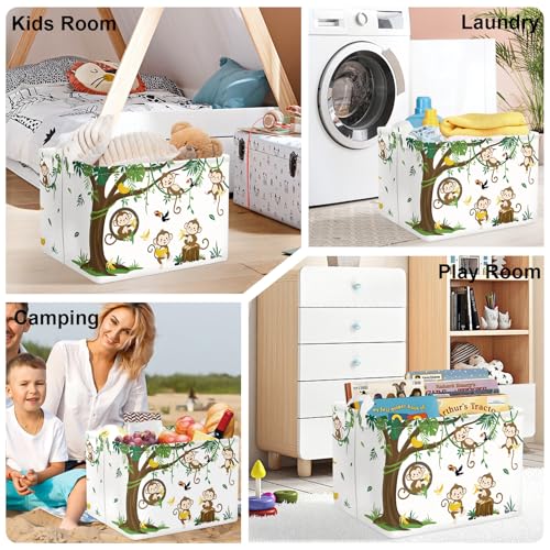 Image of Woodland Animals Baby Laundry Hamper Collapsible Clothes Kids Storage Basket Large Boys Girls Gift Toy Box Bin for Nursery Room, Monkeys, 36L