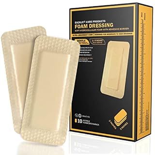 EVERLIT Care Silicone Foam Dressing with Adhesive Border | Highly Absorbent Hypoallergenic Bandages for Chronic Wounds, Bed Sores, Pressure Ulcers | Gentle & Secure Adhesion (2" x 5" | 10 Pack)