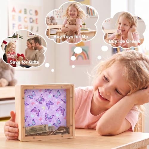 Image of ICOSY Piggy Bank for Kids, Wooden Framed Coin Bank