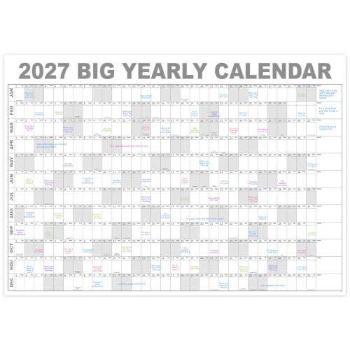 Image of 2027 Dry Erase Wall Calendar - Jan 2027- Dec 2027, 35.2 inch x 50 inch | Large Yearly Calendar 2027, 12-Month Note Section & 365 Daily Block, Round Stickers, Ideal for Home, Office and School - Gray