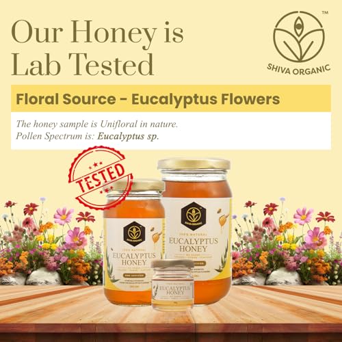 Image of Shiva Organic Eucalyptus Honey 30 grams NMR Tested 100% Natural Healthy and Pure Honey No Added Sugar Flavour Unadulterated Sourced ethically from Eucalyptus flowers
