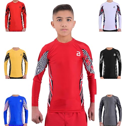2BOLD Rash Guard for Boys and Girls Kids Compression Shirt UPF 50+ Athletic Boys Swim Shirt MMA BJJ Jiu-Jitsu Rash Guard