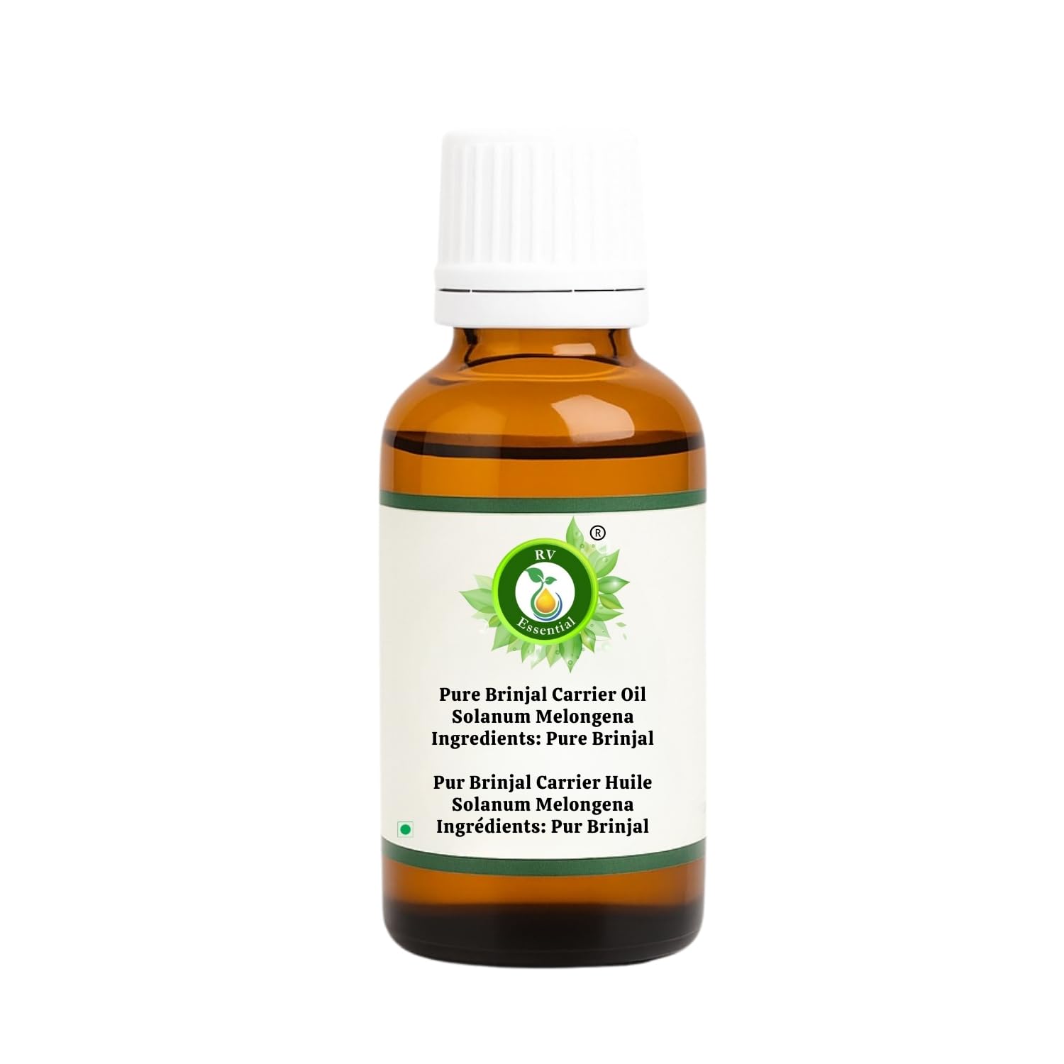 R V Essential Huile de porteur de brinjal pur 50ml (1.69oz) - Solanum Melongena (100% pur et naturelle pressée à froid) Pure Brinjal Carrier Oil