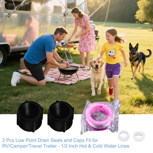 Image of Low Point Drain Seals and Caps & Teflon Tape for RV /Camper /Travel Trailer - 1 /2 Inch Hot & Cold Water Lines